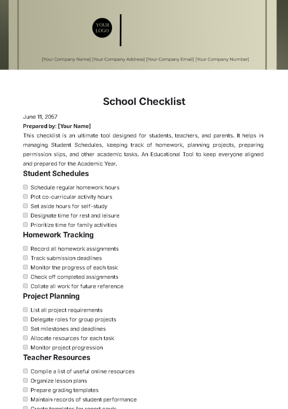 School Checklist Template - Edit Online & Download