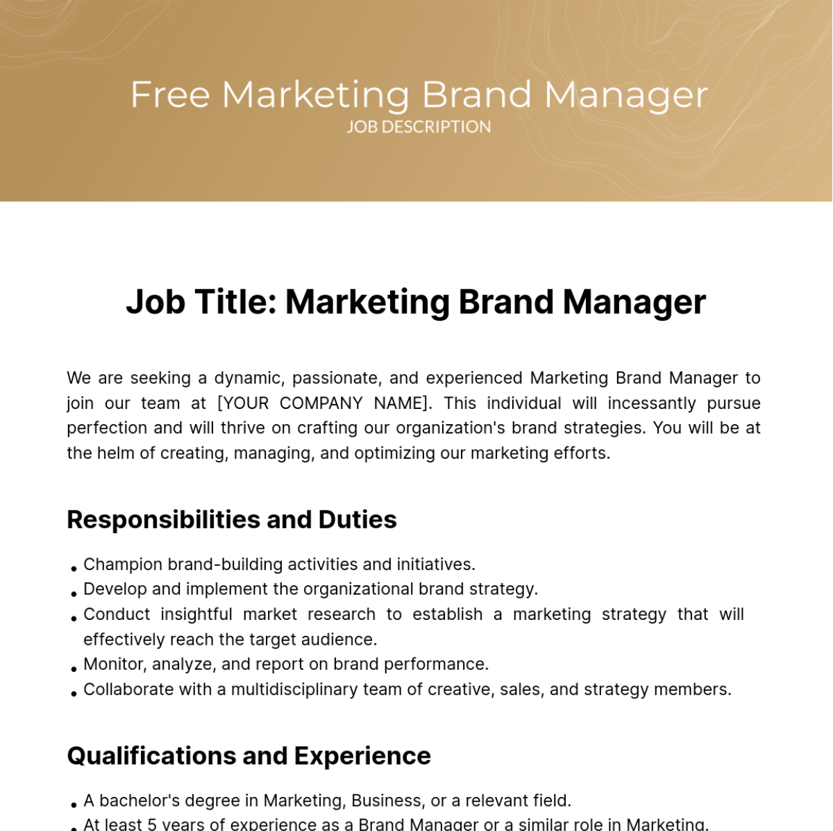 Free Marketing Brand Manager Job Description Template