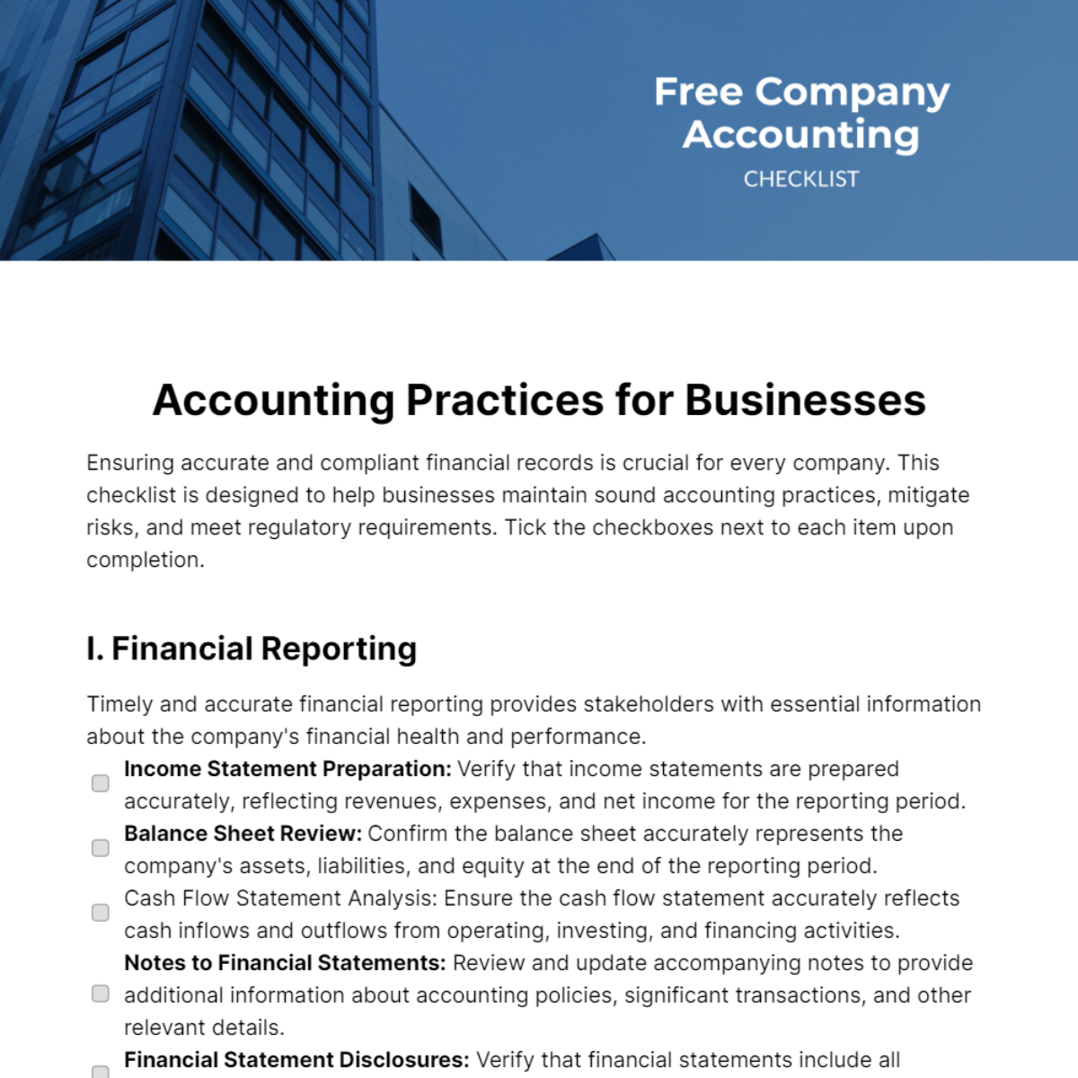 Free Company Accounting Checklist Template