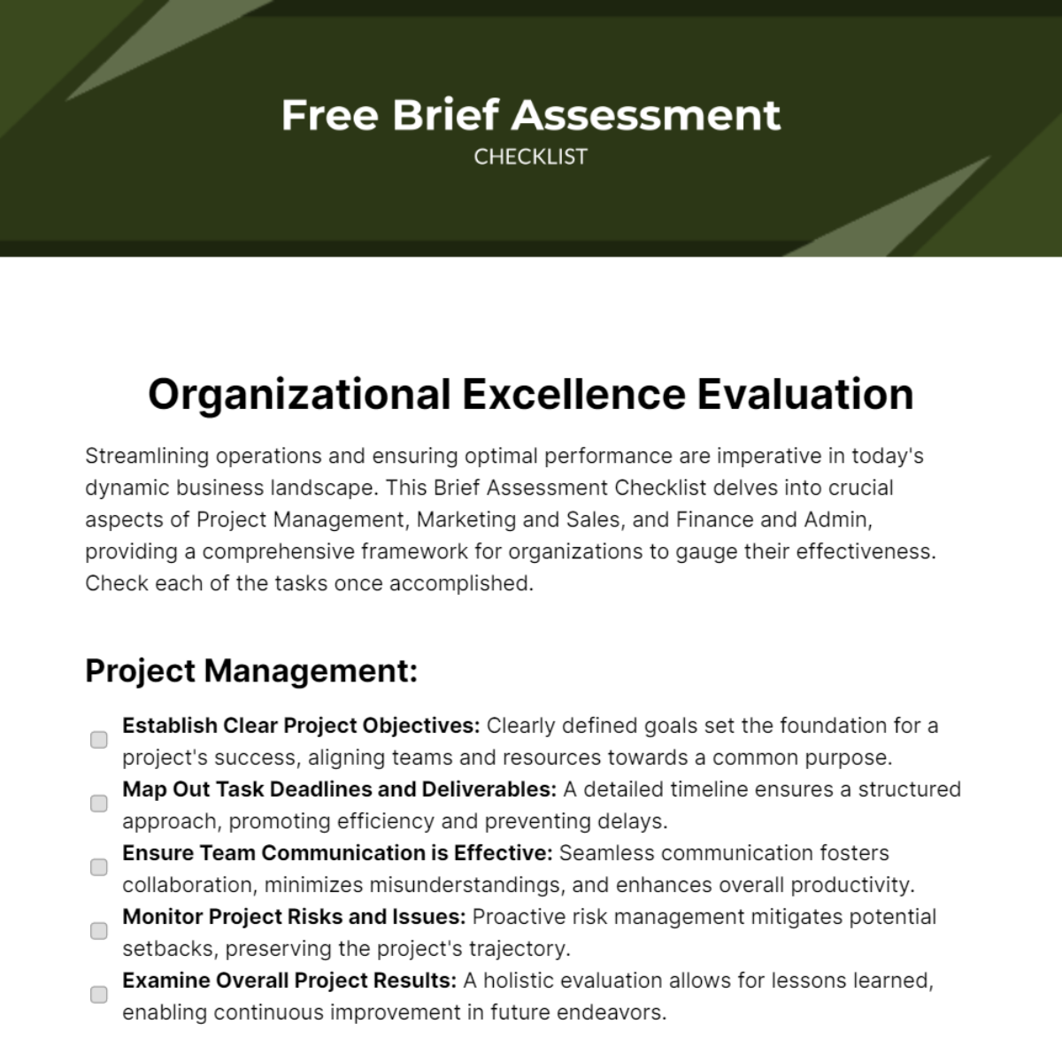 Brief Assessment Checklist Template