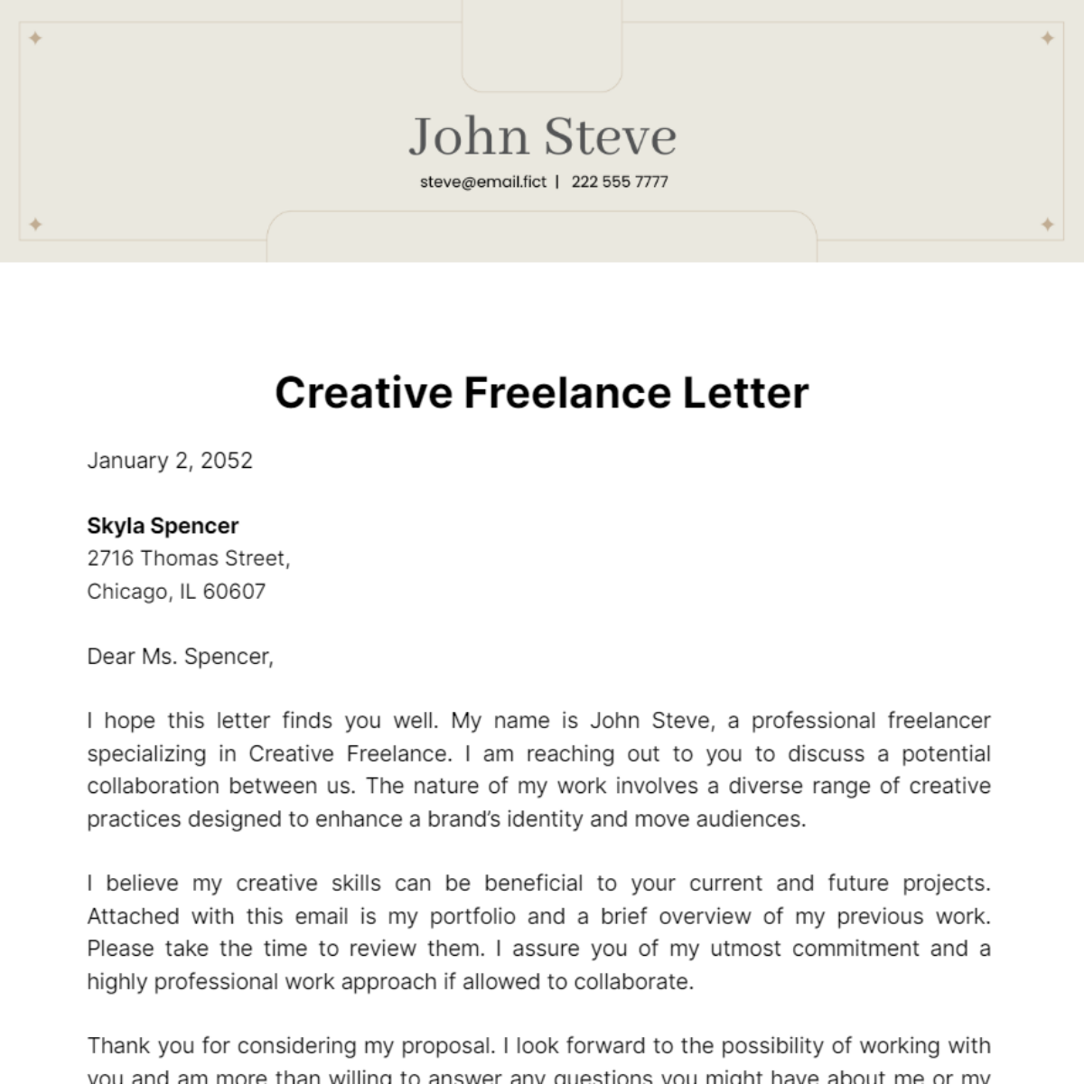 Creative Freelance Letter Template
