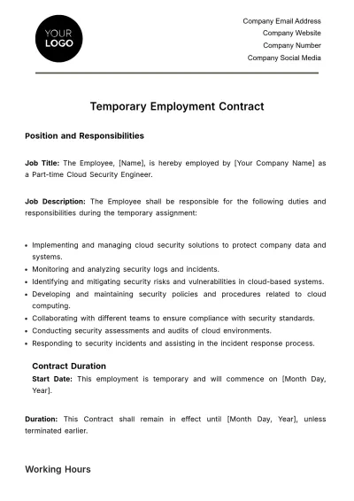 Free Temporary Employment Contract HR Template to Edit Online