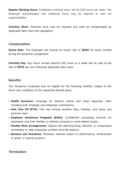Free Temporary Employment Contract HR Template to Edit Online