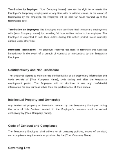 Free Temporary Employment Contract HR Template to Edit Online