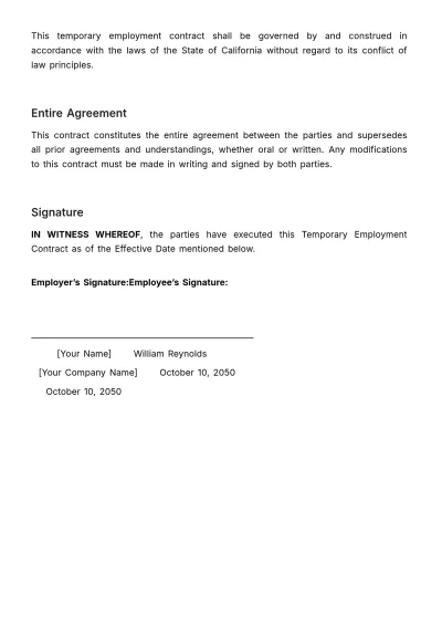 Free Temporary Employment Contract HR Template to Edit Online