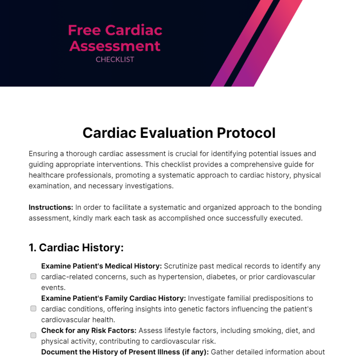 Cardiac Assessment Checklist Template