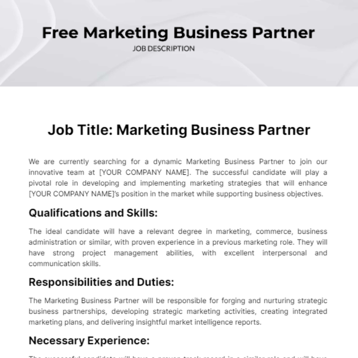 Marketing Business Partner Job Description Template