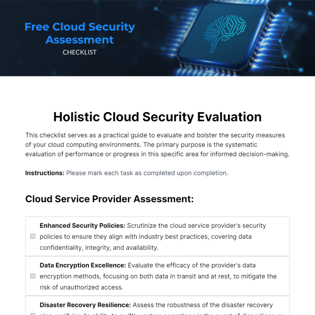 Cloud Security Assessment Checklist Template