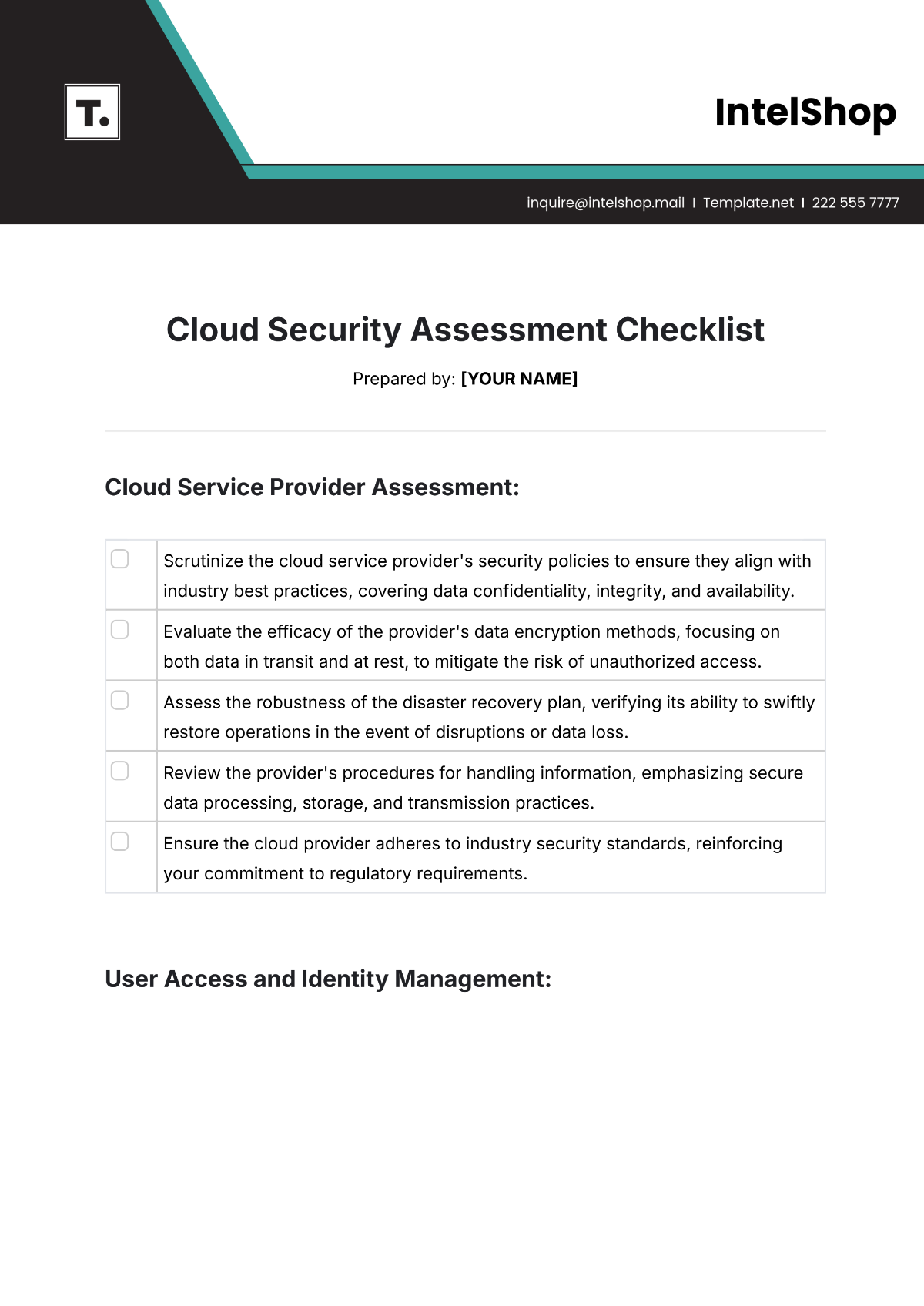 Free Cloud Security Assessment Checklist Template