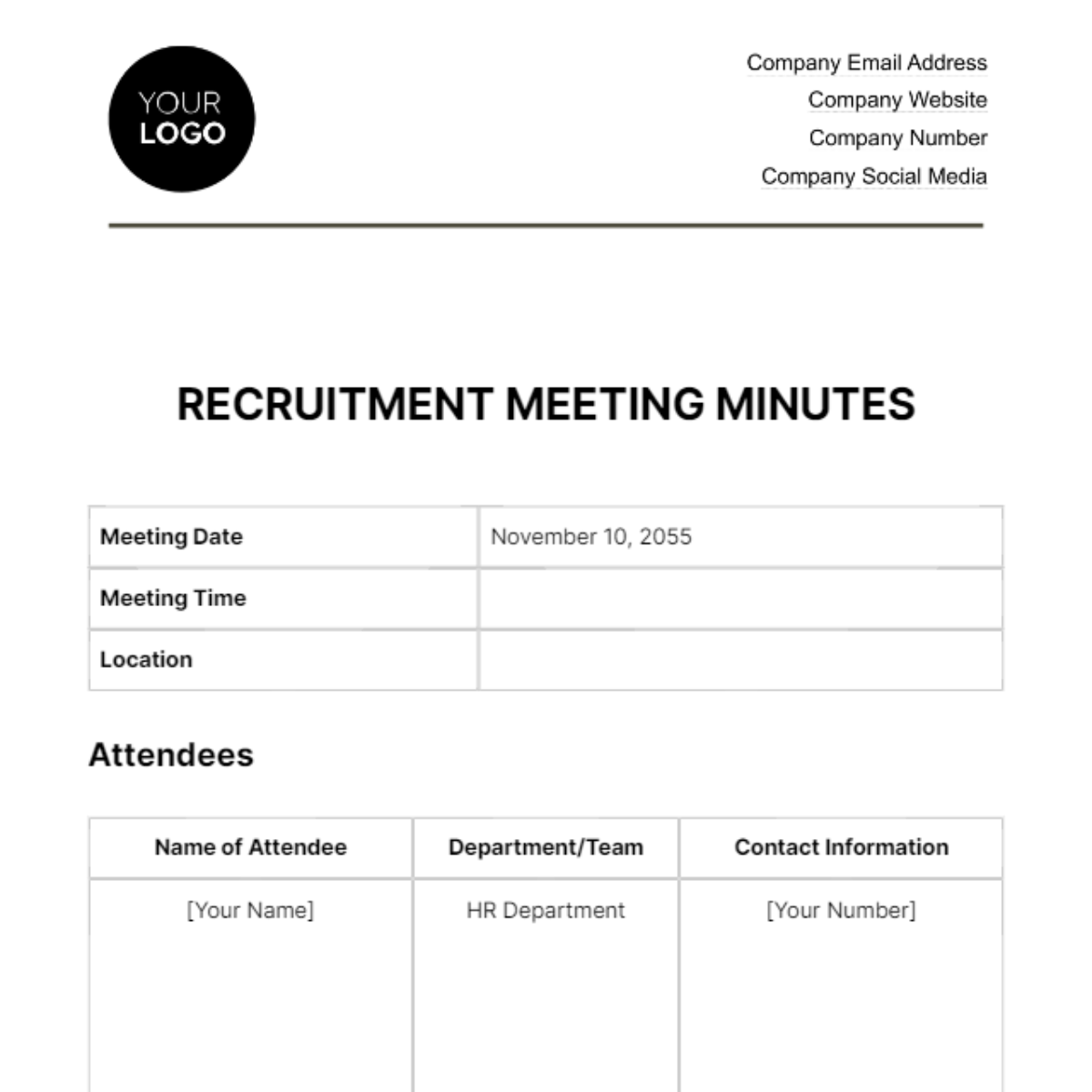 Free Recruitment Meeting Minute HR Template