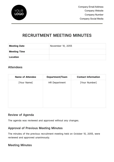 Free Recruitment Meeting Minute HR Template to Edit Online