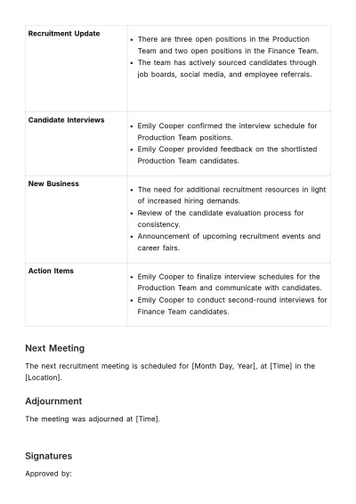 Free Recruitment Meeting Minute HR Template to Edit Online