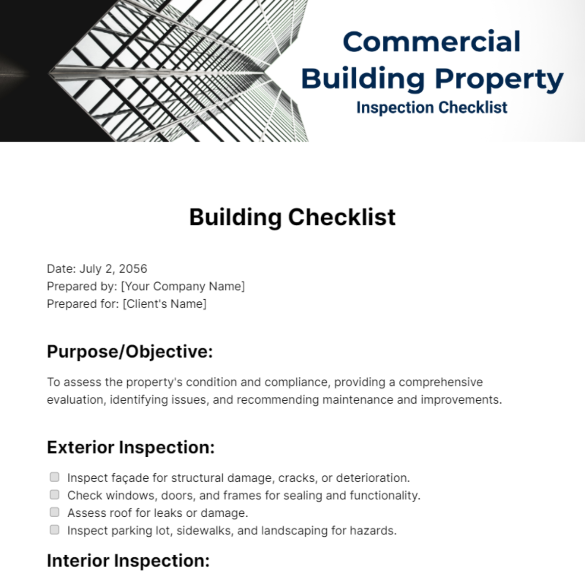 Free Commercial Building Property Inspection Checklist Template