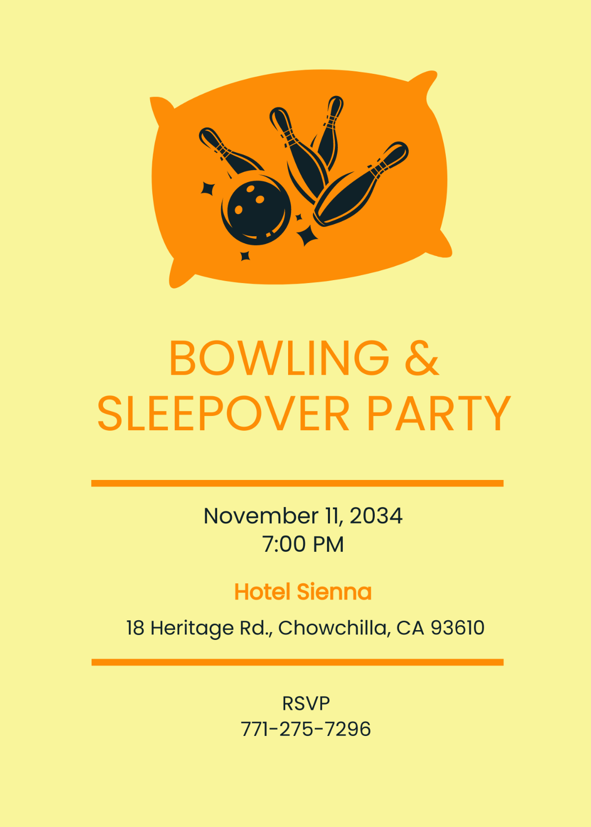 Bowling Sleepover Invitation Template