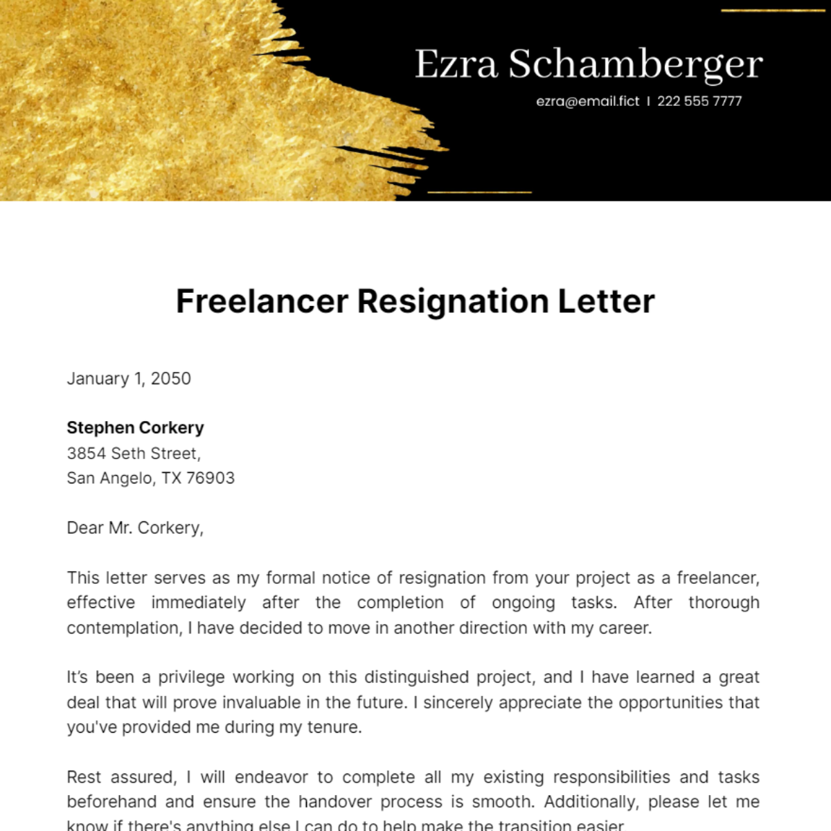 Freelancer Resignation Letter Template
