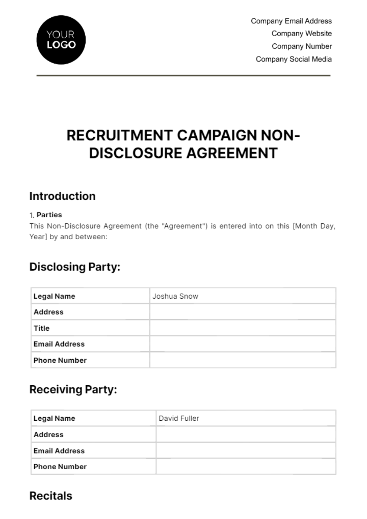 Recruitment Campaign NDA HR Template
