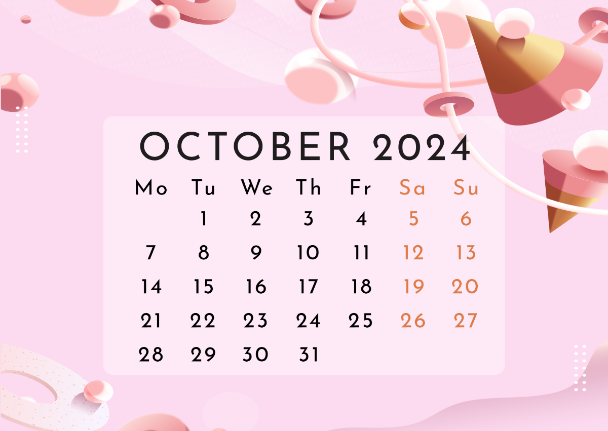 Pink October Calendar 2024 Template