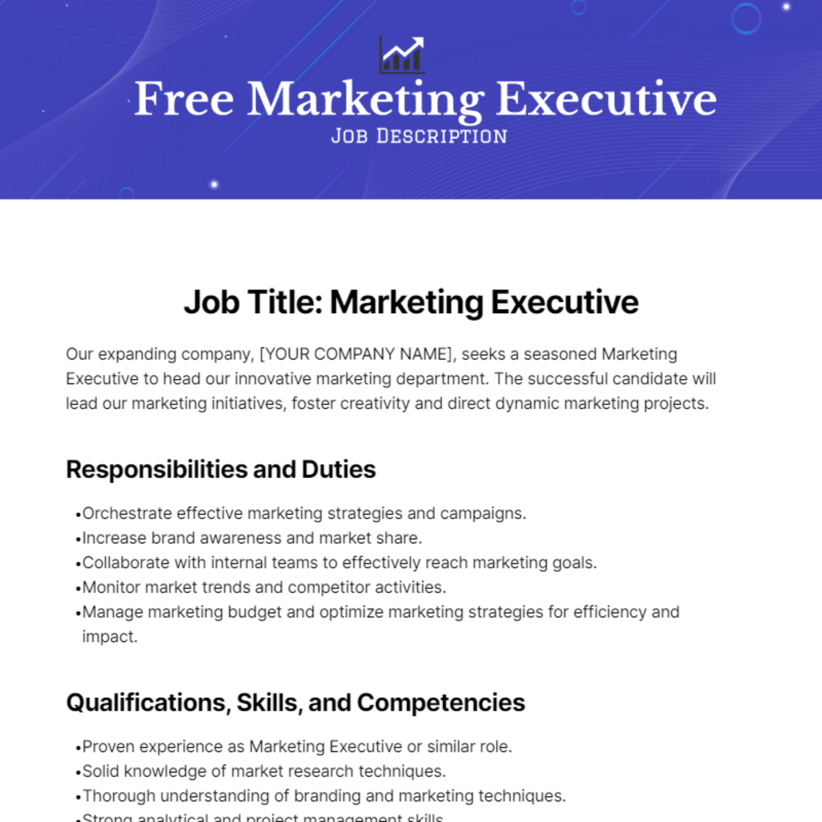 Marketing Executive Job Description Template