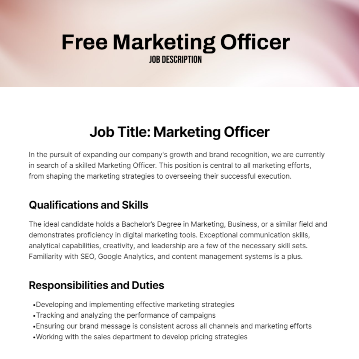 Free Marketing Officer Job Description Template