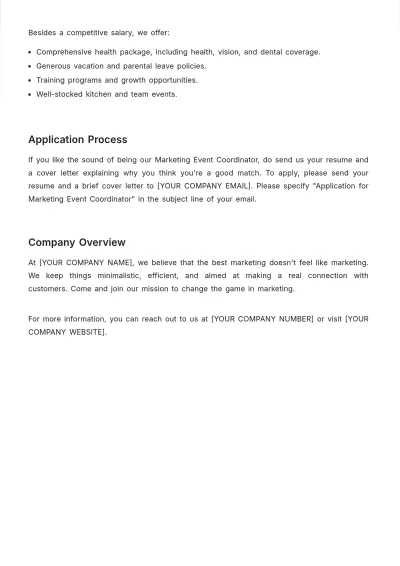 Free Marketing Event Coordinator Job Description Template to Edit Online