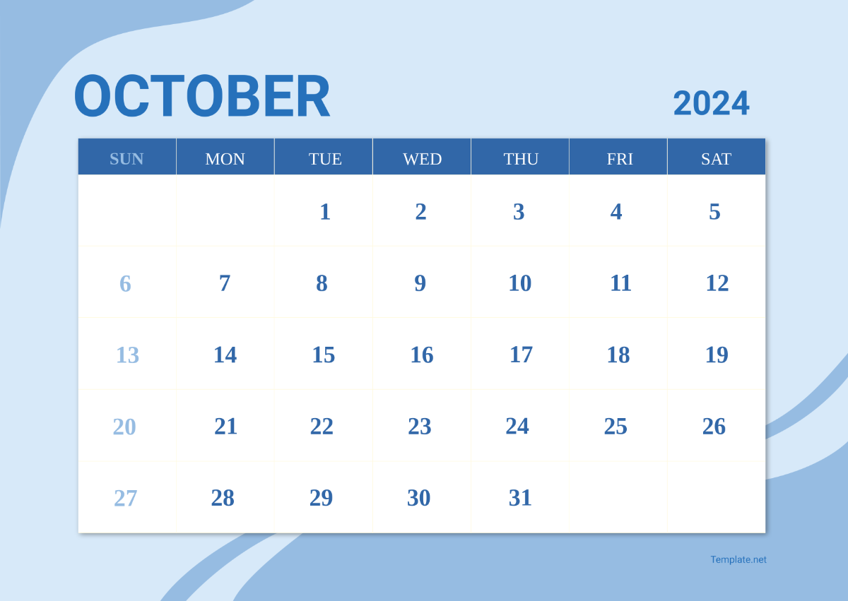 Simple October Calendar 2024 Template