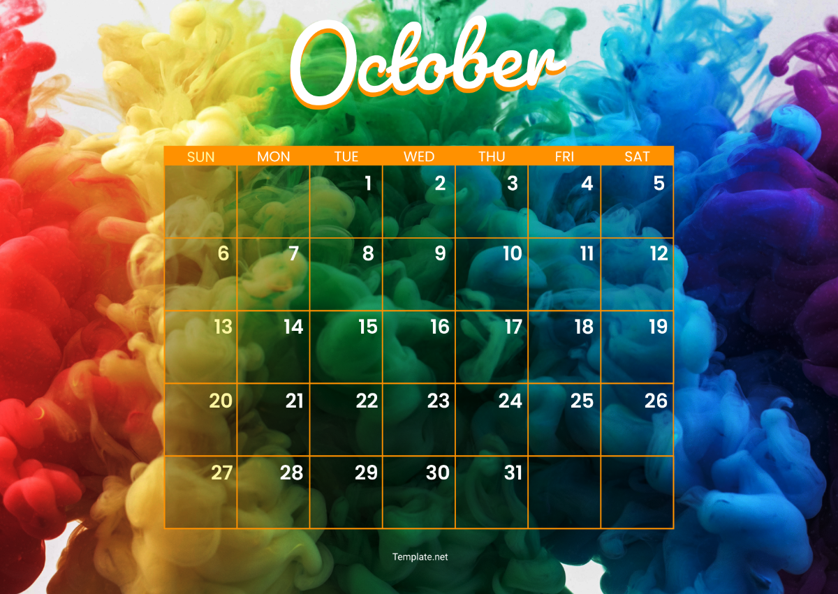 Colorful October Calendar 2024 Template