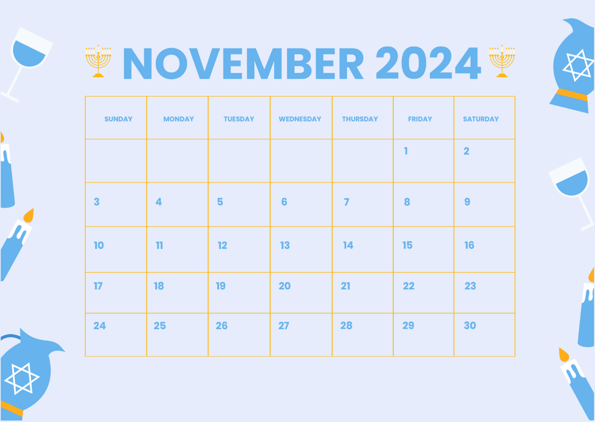 Jewish Calendar November 2024 Template