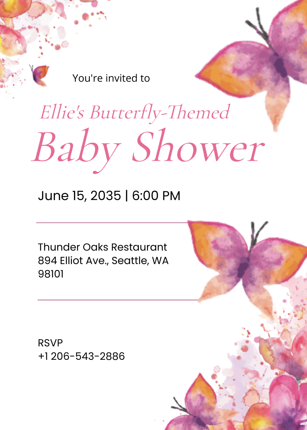 Butterflies Theme Baby Shower Invitation Template