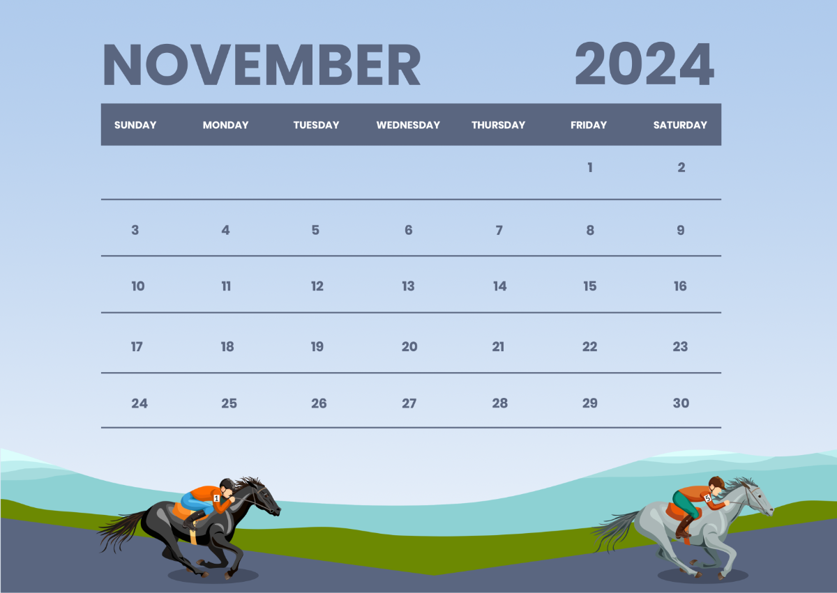 Horse Racing Calendar November 2024 Template
