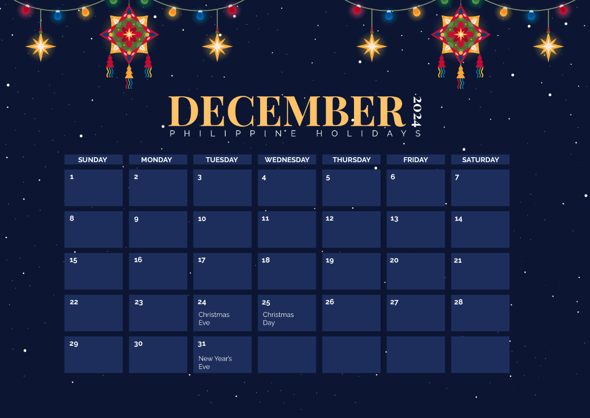 December 2024 Calendar with Holidays Philippines Template