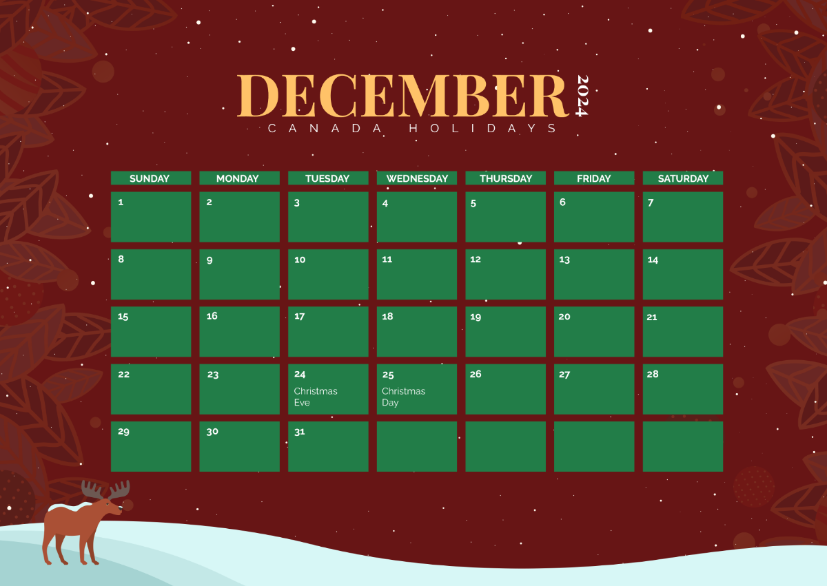 December 2024 Calendar with Holidays Canada Template