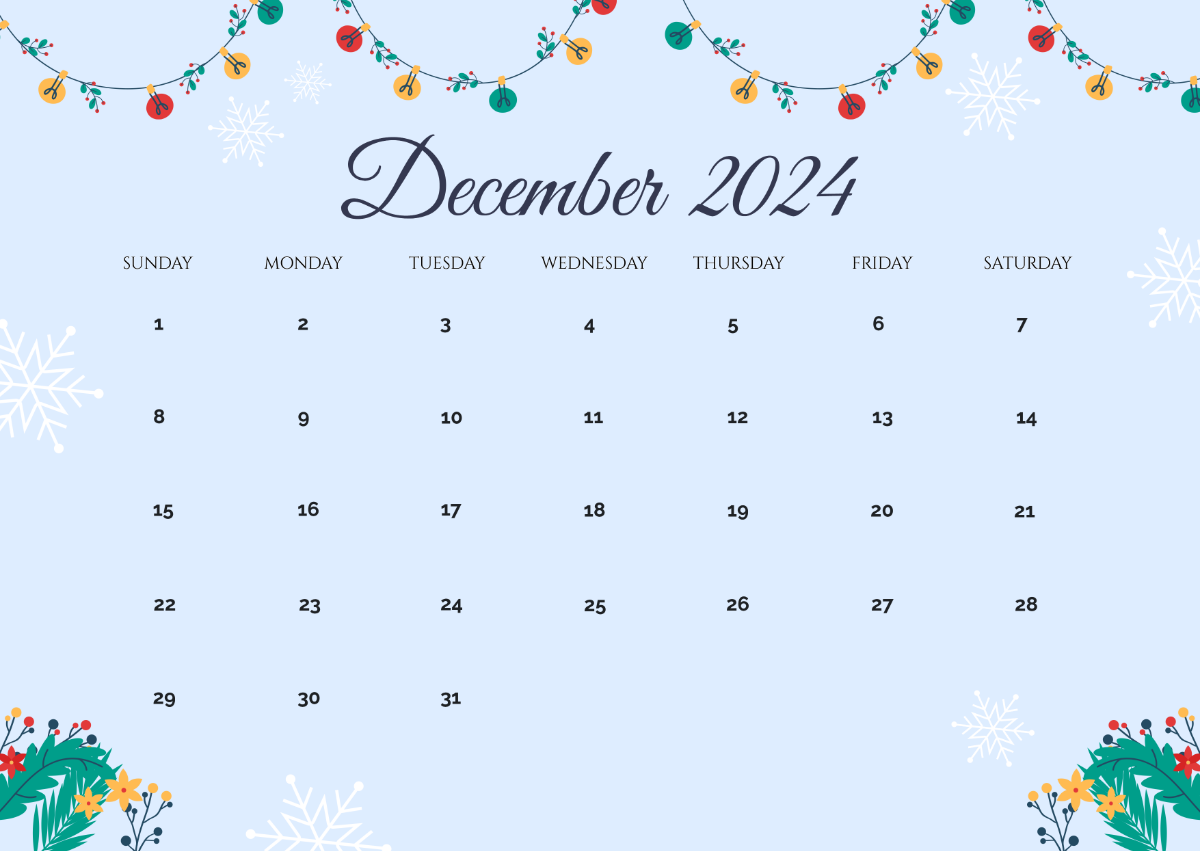 December 2024 Horizontal Calendar Template