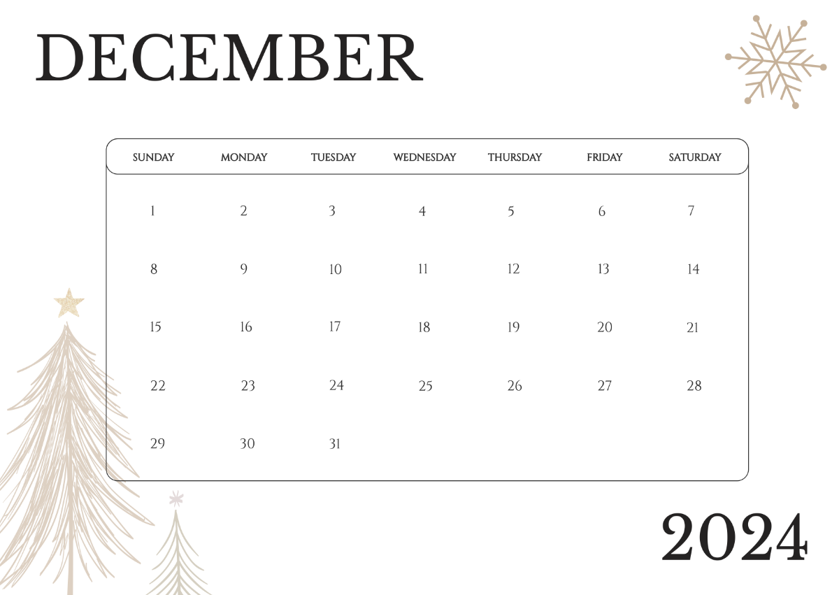 Editable December 2024 Calendar Template