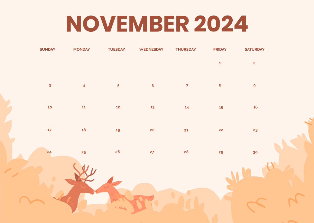 Horizontal November 2024 Calendar Template