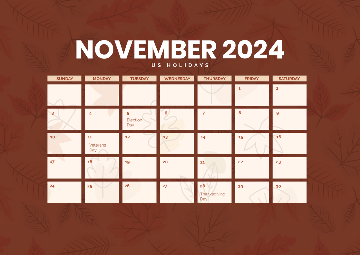 November 2024 Calendar with Holidays USA Template