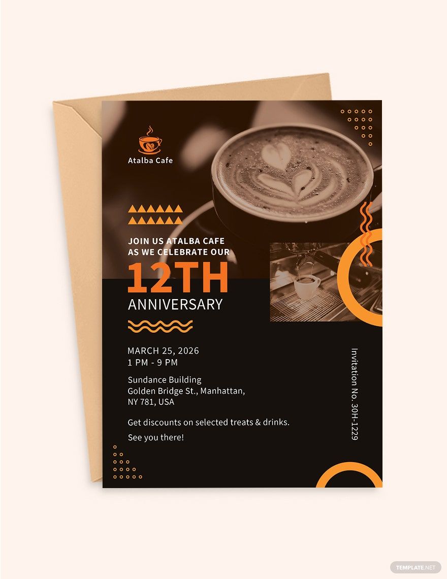 Cafe Anniversary Invitation Template in Word, Illustrator, PSD, Apple Pages, Publisher