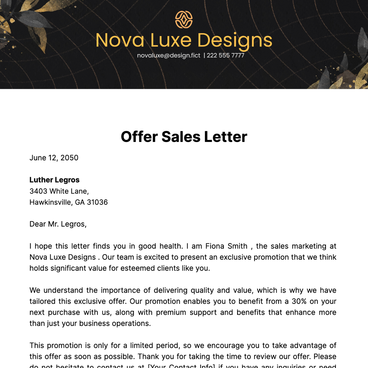 Offer Sales Letter Template
