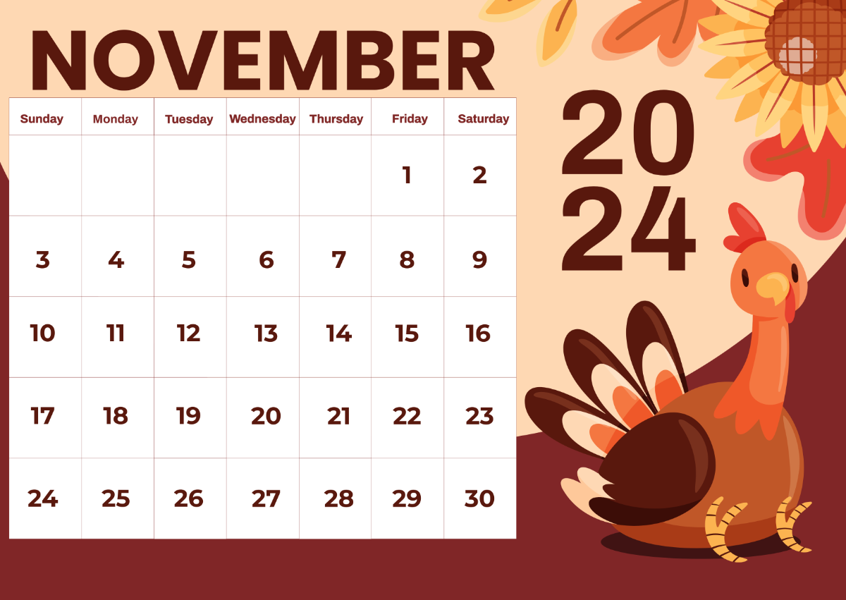 November 2024 Calendar Thanksgiving Template