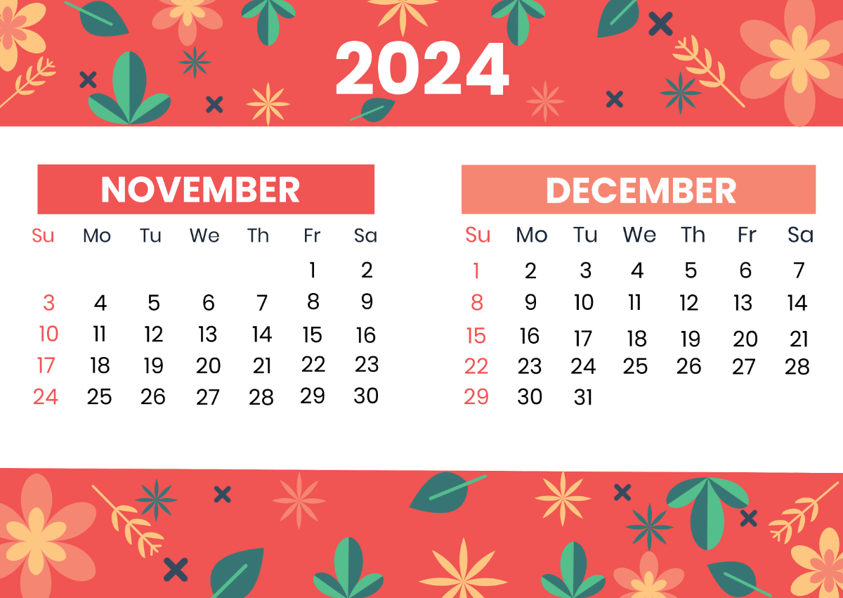 November and December 2024 Calendar Template