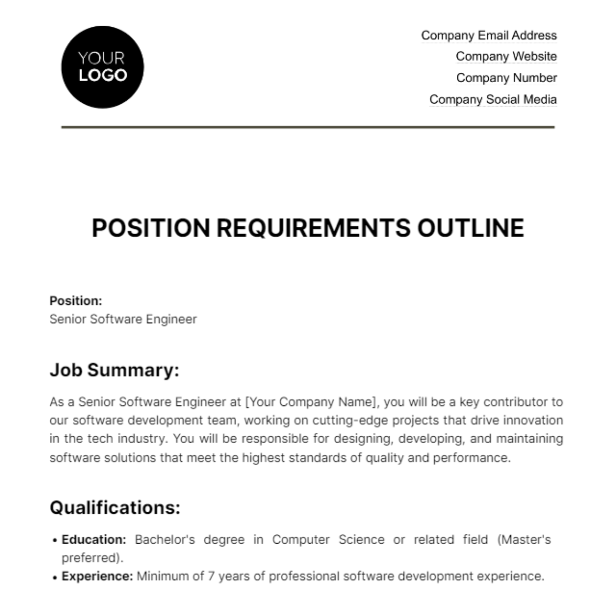 Position Requirements Outline HR Template - Edit Online & Download