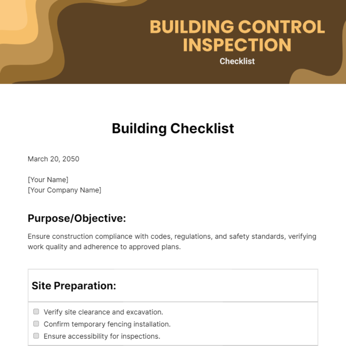 Building Control Inspection Checklist Template
