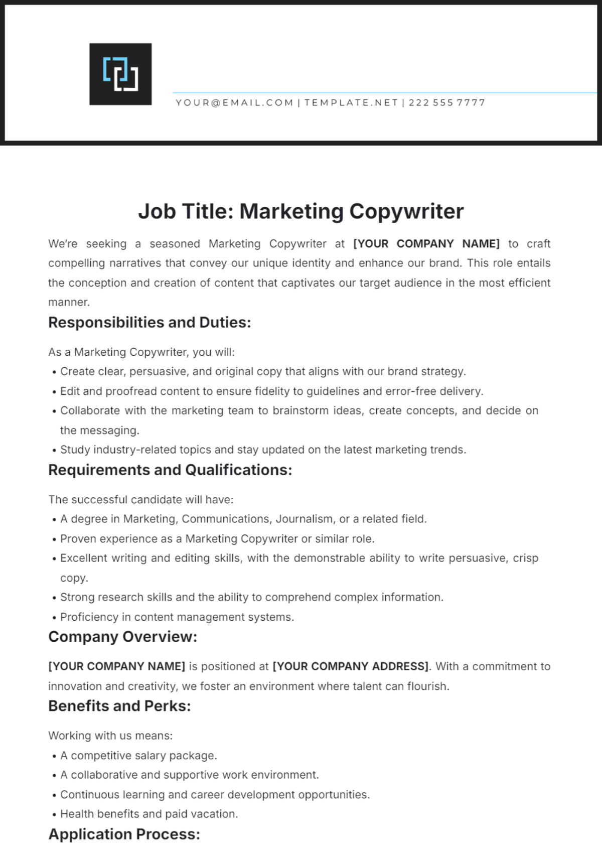 Free Marketing Copywriter Job Description Template