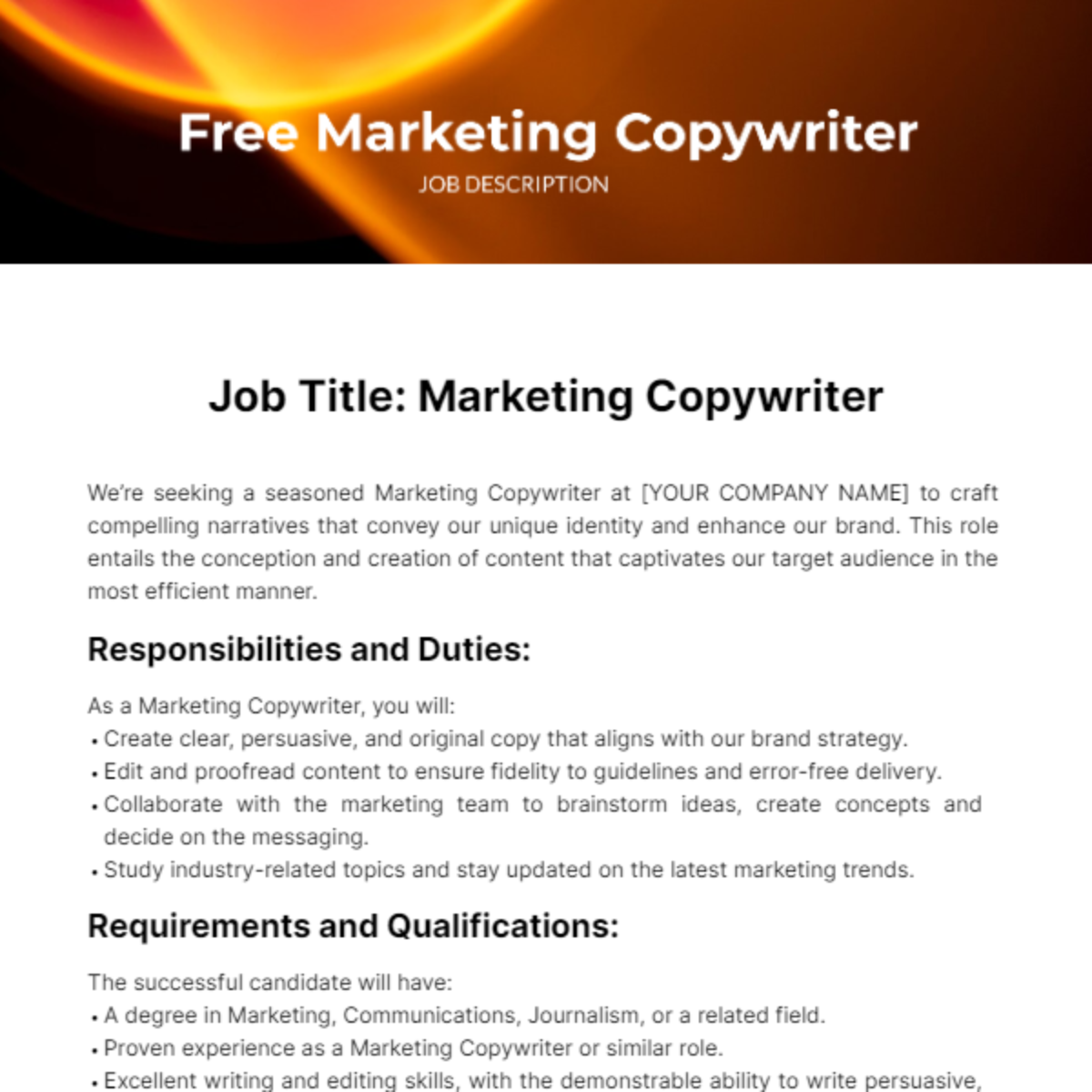 Free Marketing Copywriter Job Description Template