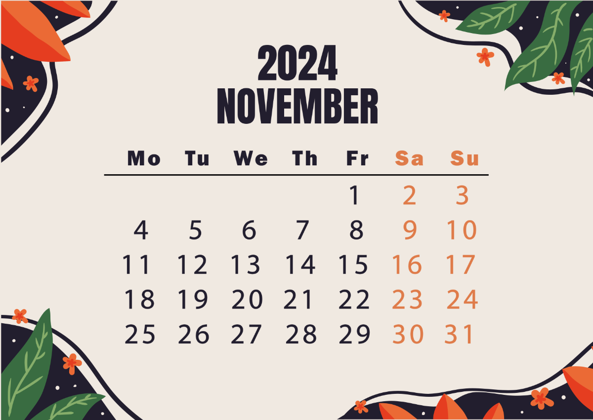 Printble November Calendar 2024 Template