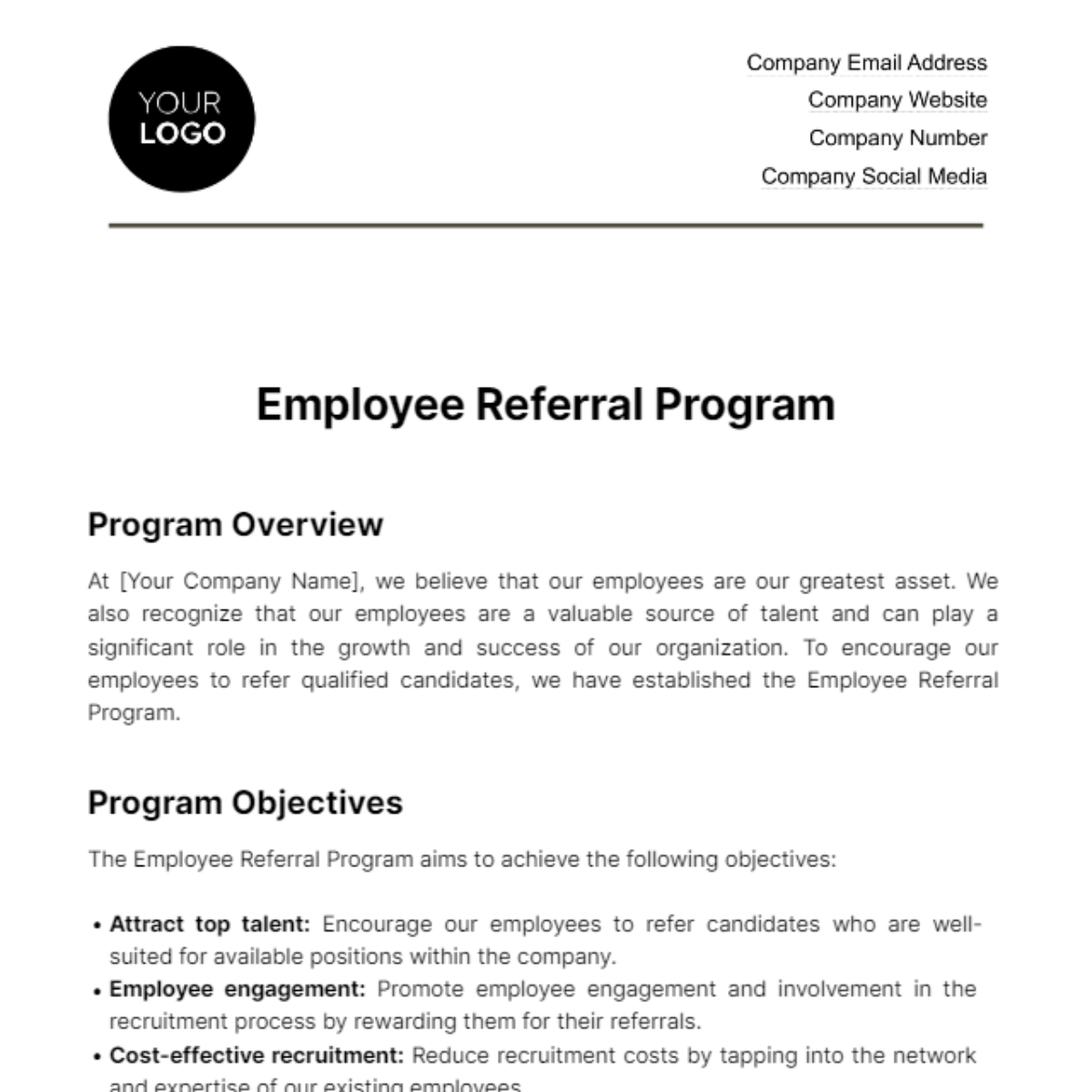 Employee Referral Program Document HR Template