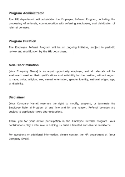 Free Employee Referral Program Document HR Template to Edit Online