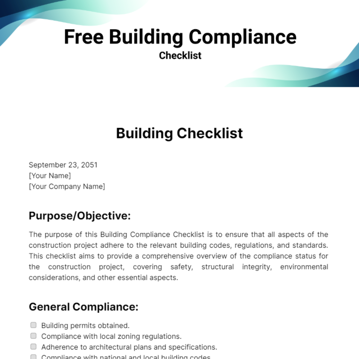 Free Building Compliance Checklist Template