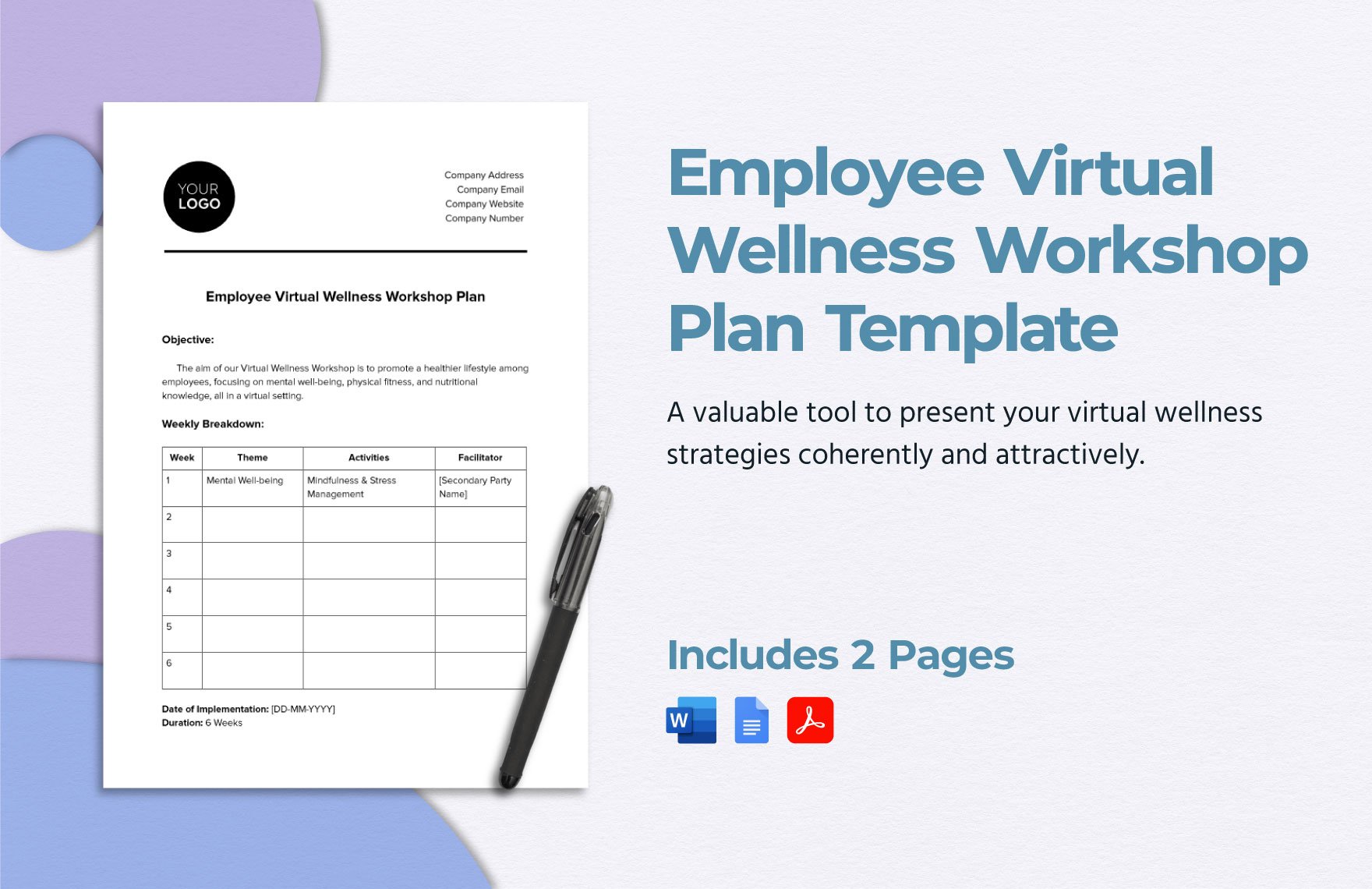Employee Virtual Wellness Workshop Plan Template
