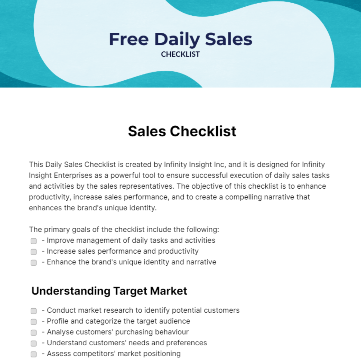Daily Sales Checklist Template