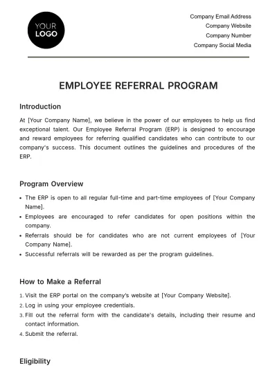 Free Employee Referral Program HR Template to Edit Online